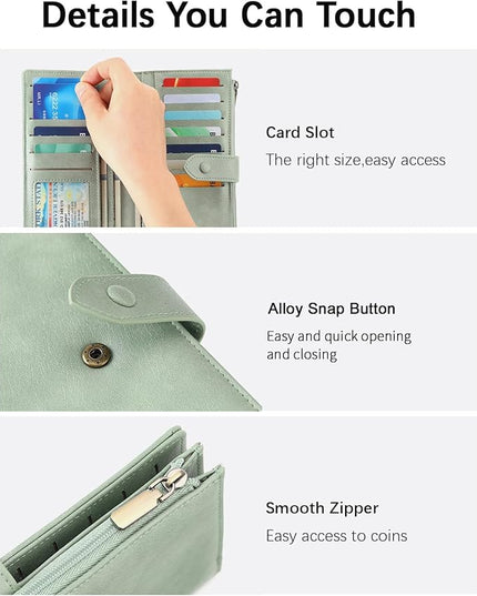 SENDEFN Wallet for Women RFID Blocking Leather Clutch Long Purse Large Capacity Credit Card Holder Wristlet