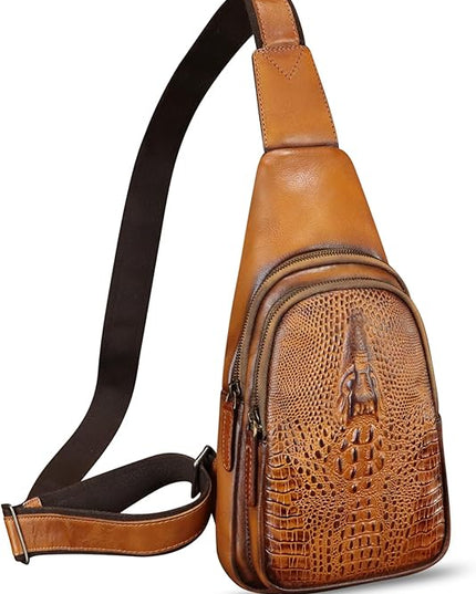 Genuine Leather Silng Bag for Women and Men Real Leather Sling Backpack Chest Purse Shoulder Crossbody Bag