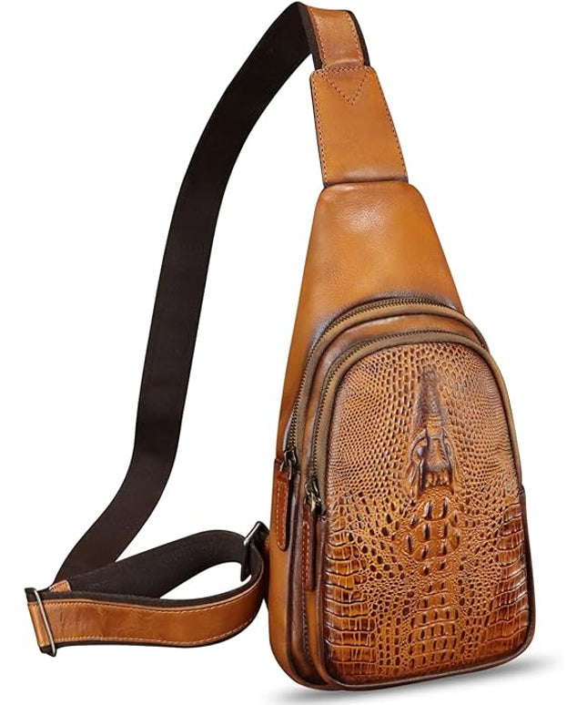 Genuine Leather Silng Bag for Women and Men Real Leather Sling Backpack Chest Purse Shoulder Crossbody Bag