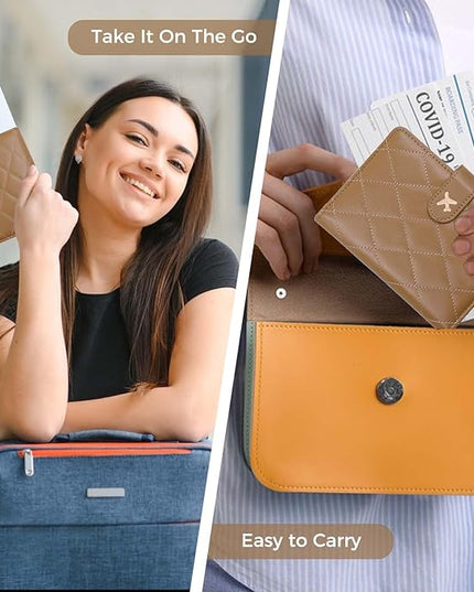 Melsbrinna Premium Leather Passport Holder Covers Case, Waterproof Rfid Blocking Travel Wallet Passport Holder with Pen Holder, Cute Passport Book for Women/Men