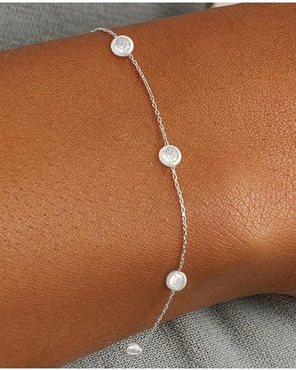 FUNEIA Dainty Silver Gold Bracelets for Women Trendy Non Tarnish 14K Gold Plated Waterproof Diamond Bracelets Cute Stackable Heart Butterfly Clover Cross Evil Eye Charm Bracelet Stack Jewelry Gifts