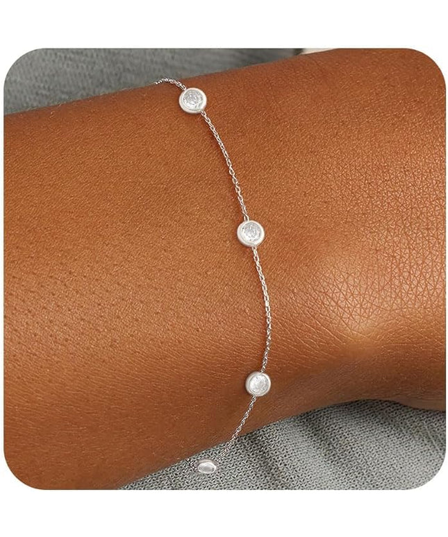 FUNEIA Dainty Silver Gold Bracelets for Women Trendy Non Tarnish 14K Gold Plated Waterproof Diamond Bracelets Cute Stackable Heart Butterfly Clover Cross Evil Eye Charm Bracelet Stack Jewelry Gifts