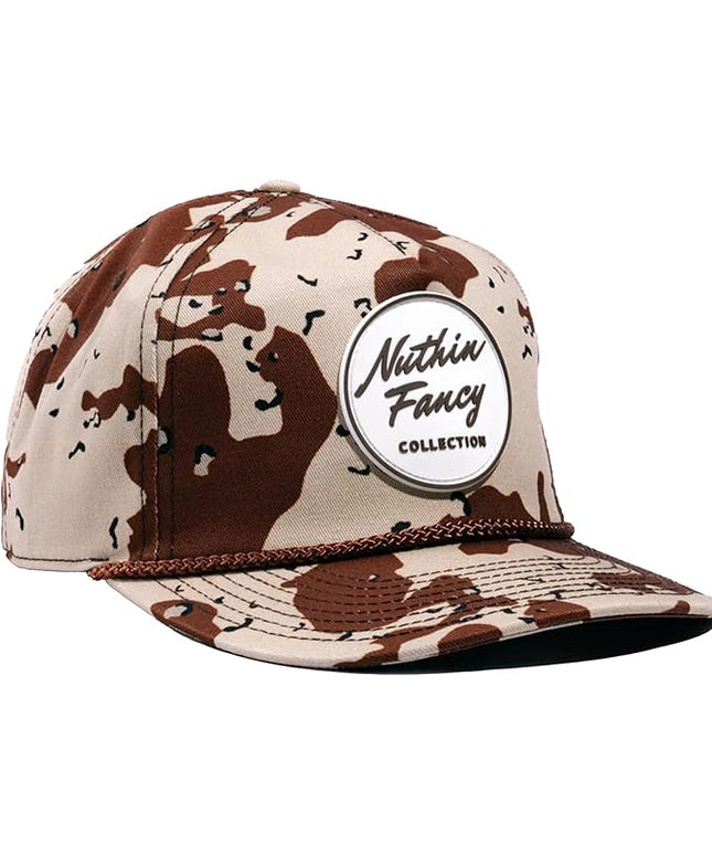 Nuthin Fancy CO Rambler Camo Snapback Hat, 6-Panel with Logo Patch, Pre-Curved Bill and Adjustable Plastic Snap, Desert