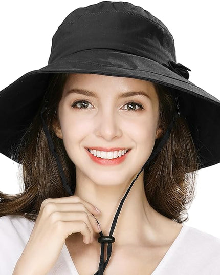 Comhats Packable Summer Cotton Sun Hat Bucket for Women UV Protection Wide Brim Beach Gardening Travel 54-64CM