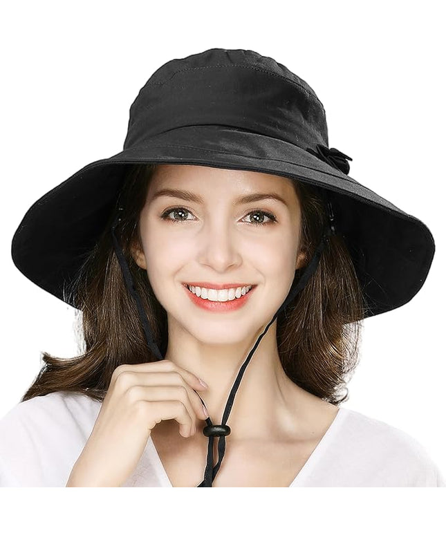 Comhats Packable Summer Cotton Sun Hat Bucket for Women UV Protection Wide Brim Beach Gardening Travel 54-64CM