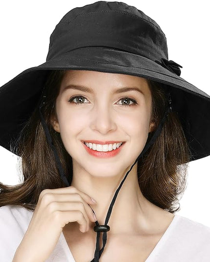 Comhats Packable Summer Cotton Sun Hat Bucket for Women UV Protection Wide Brim Beach Gardening Travel 54-64CM