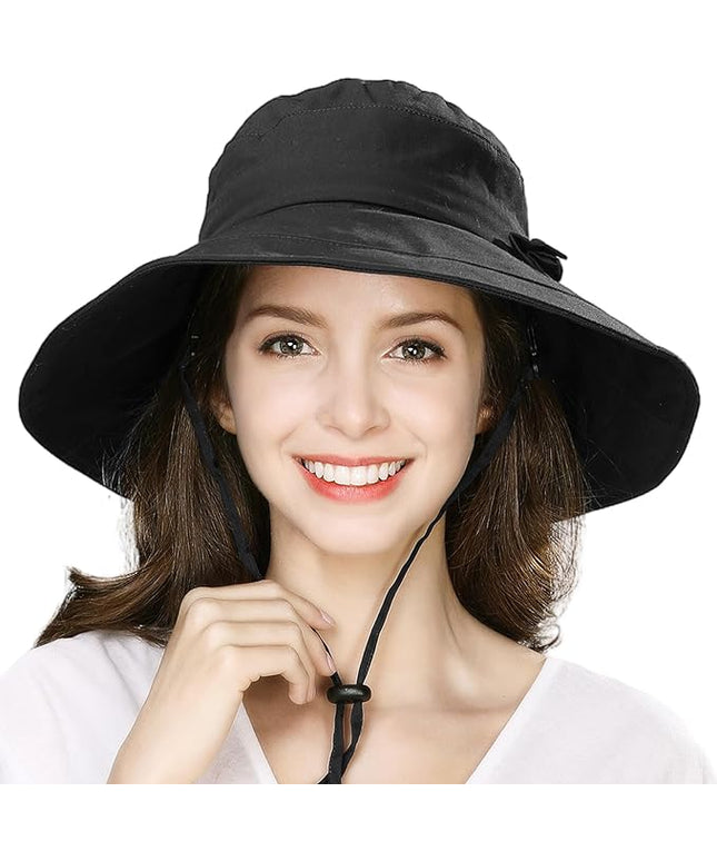 Comhats Packable Summer Cotton Sun Hat Bucket for Women UV Protection Wide Brim Beach Gardening Travel 54-64CM
