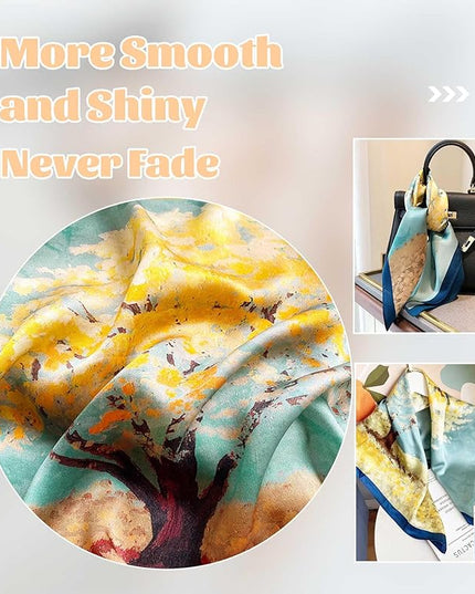 kcctoo 27.5" Mulberry Silk Feeling Head Scarf Women's Fashion Square Neck Satin Scarfs for Bag Hair Scarves Gift