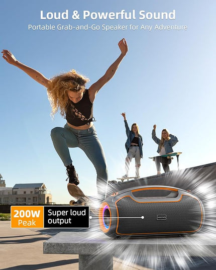 Portable Bluetooth Speakers Wireless Upgrade, 200W Peak Loud Sound/Deep Bass for Party, IP65 Waterproof Outdoor Speaker w/ 2*Subwoofer/2*Tweeter/DSP/Bass Boost/TWS/TF/USB/AUX, 24H Playtime
