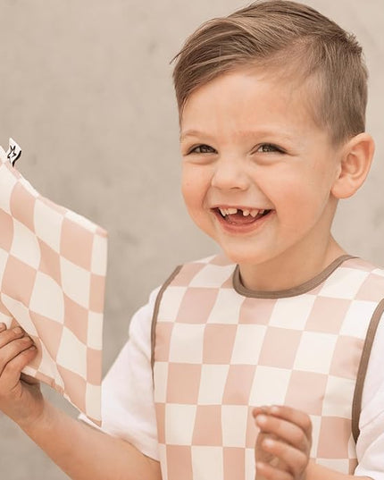 Tiny Twinkle Reusable Snack Bags for Kids – 3 Pack Snack Pouches & Sandwich Bag for Toddlers – Machine Washable, Mess-Proof for Lunch & Travel (Beige Checkers)