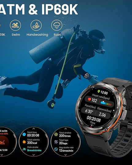 AMAZTIM GPS Smart Watch for Men, 6 Satellite Positioning, Compass, Stainless Steel Body, 50M Waterproof, 470mAh Extra-Large Battery, Answer/Make Call, 1.43" AMOLED Screen, Compatible for Android iOS