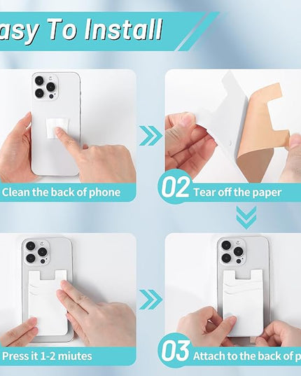 SHANSHUI Phone Wallet, Strong Adhesive Silicone Wallet Sleeve Pocket ID Credit Card Holder Stick on Fit for iPhone & All Smartphones White