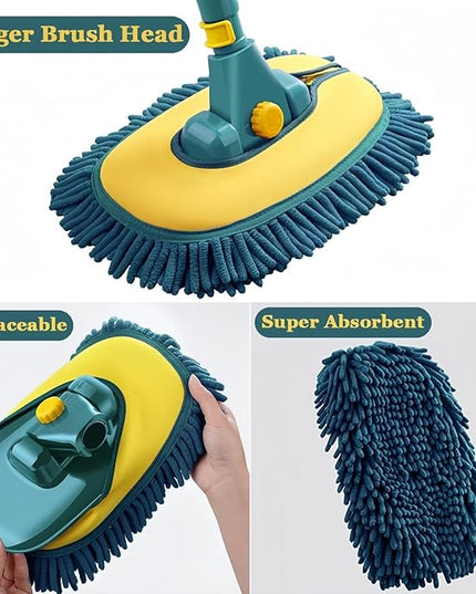 Car Wash Brush with Long Handle, Car Wash Mop Mitt with 2 Replacement Head , Extension Pole Car Brush Cleaning Kit for Cars Trucks