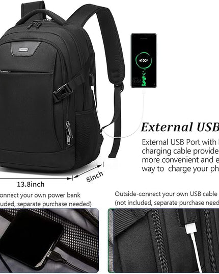 DUSLANG Anti-Theft Laptop Backpack, Black, 15.6-14-13 Inch Laptop Sleeve, USB Charging Port