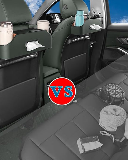 HOLDCY Car Back Seat Organizer with 2 Drink Cup Holder - Tissue Box and Storage Box Hook - Multi-functional Storage - Great for Kids and Travel (Green)