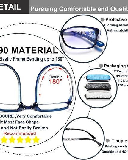 EYEURL Reading Glasses for Women-Blue Light Blocking For Men Women-3 Pack Computer Readers 2.75 Spring Hinge Anti UV Ray/Eye Strain/Glare Eyeglasses