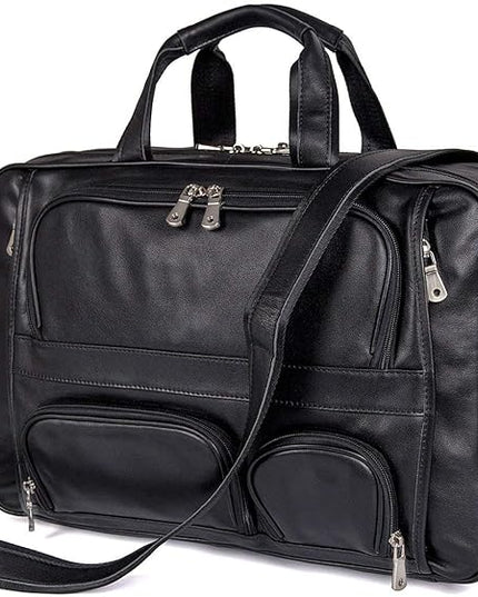 Augus Business Travel Briefcase Genuine Leather Duffel Bags for Men Laptop Bag fits 15.6 inches Laptop
