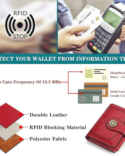 SENDEFN Small Womens Wallet Leather Bifold Card Holder RFID Blocking with Zipper Coin Pocket