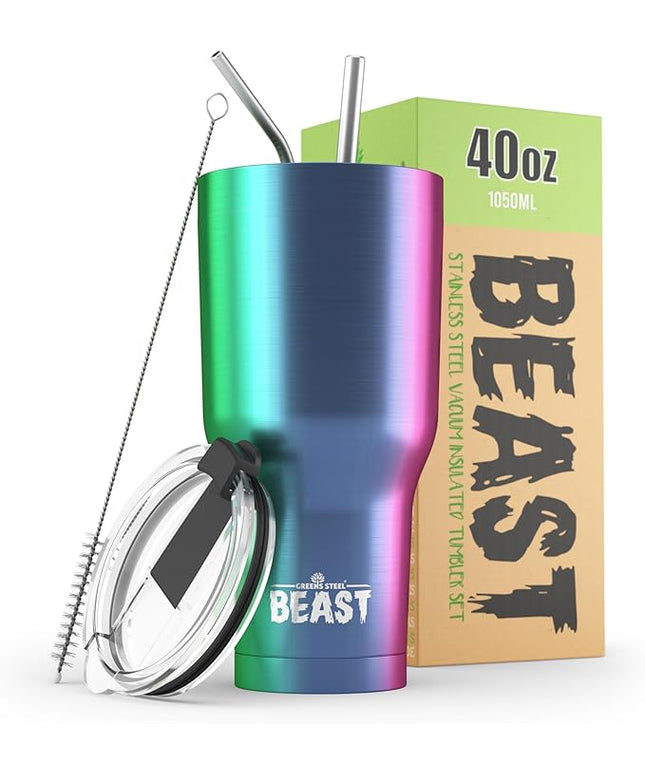 Beast 40 oz Tumbler Stainless Steel Vacuum Insulated Coffee Ice Cup Double Wall Travel Flask (Rainbow)