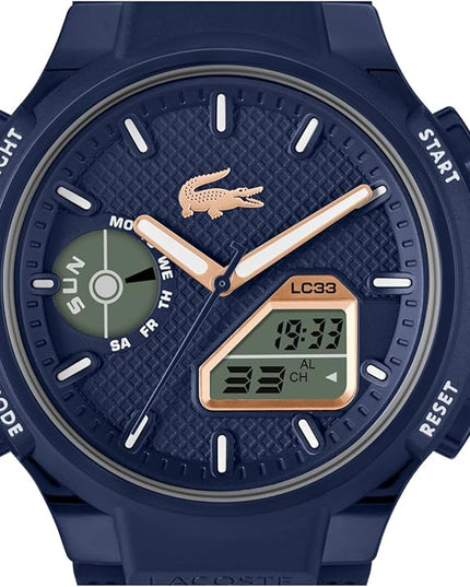 Lacoste LC33 Men's Analog-Digital Watch – TR90 Case, World Clock, Stopwatch, Alarm, Backlight, Textured Silicone Strap, Premium Fashion Timepiece - Gift for Him - 45mm