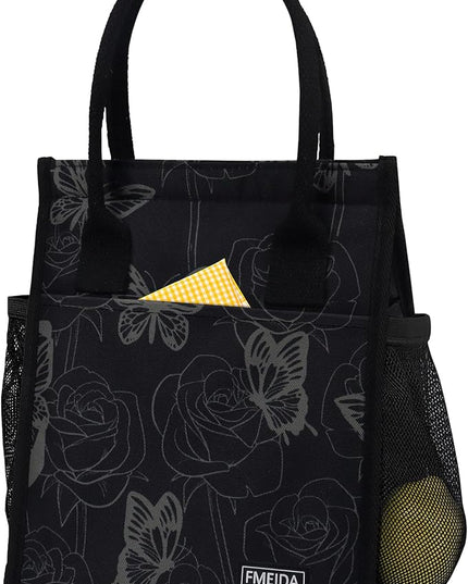 Fmeida Insulated Lunch Bag Women, 6.75L Small Lunch Bags with Multiple Pockets, Reusable Thermal Cooler Tote for Work, Office, Picnic, Travel | Hook and Loop Closure, Butterfly