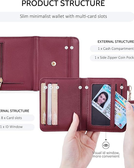 POIUGOYA Slim Wallet for Women,RFID Blocking Bifold Credit Card Holder with Zipper Coin Pocket,ID Window,Keychain