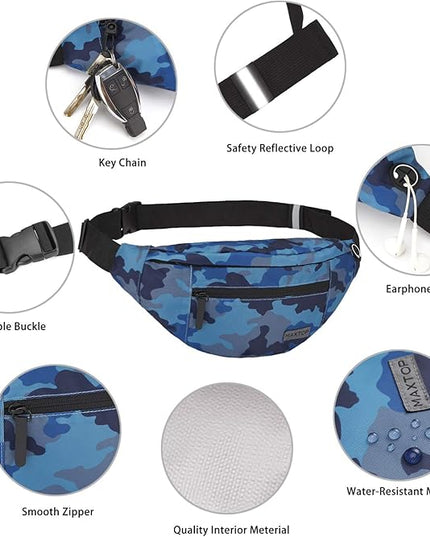 MAXTOP Large Crossbody Fanny Pack with 4-Zipper Pockets,Gifts for Enjoy Sports Festival Workout Traveling Running Casual Hands-Free Wallets Waist Pack Phone Bag Carrying All Phones