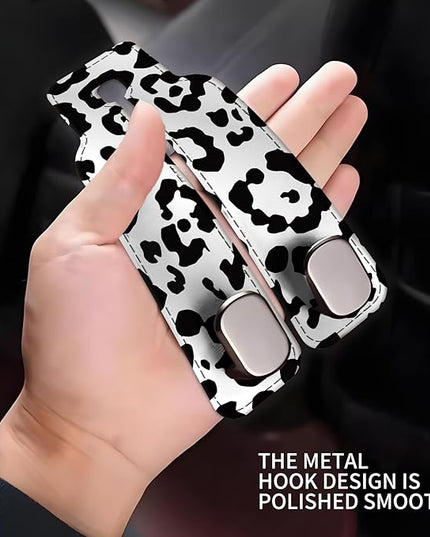 Car Seat Headrest Hook, Universal Leather Cute Hanger Holder Hook, Storage Organizer Interior Accessories for Purse Bags Handbag White Black Leopard