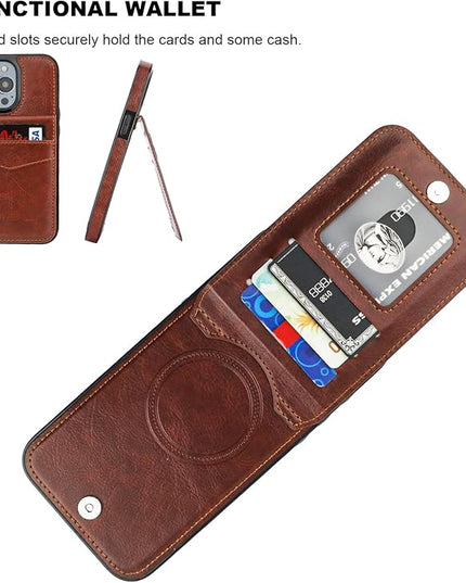 KIHUWEY for iPhone 13 Pro Max Case Wallet Compatible with MagSafe Wireless Charging, Credit Card Holder, RFID Flip Leather Magnetic Clasp Kickstand Heavy Duty Protective Cover 6.7 Inch (Brown)