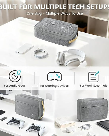 Travelkin Large Cord Organizer Travel, Electronic Organizer Travel Case, Expandable Cable Organizer Bag For Cords, Chargers Phone, Usbs, Tablet (Up to 10"), SD Card (Grey)