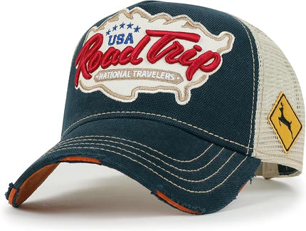 ililily Premium Road Trip Vintage Distressed Snapback Trucker Hat Baseball Cap