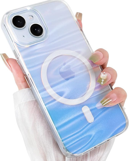 Cute Case for iPhone 15 Case for Women Girls [ Compatible with Magsafe ] Clear Glitter Girly Aesthetic Rainbow Sparkly Bling Magnetic Phone Cover, Iridescent Milky Way