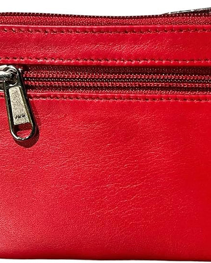 LEATHER FARM's lambskin leather coin pouch/coin purse for both mens and womens. (RED)