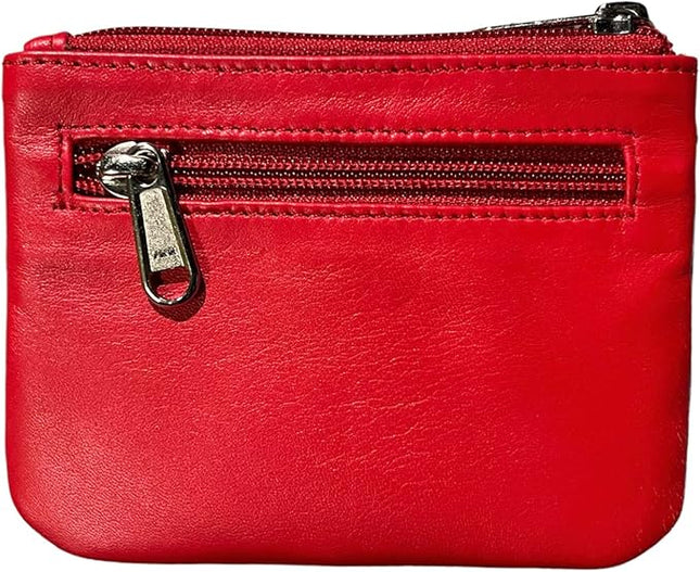 LEATHER FARM's lambskin leather coin pouch/coin purse for both mens and womens. (RED)