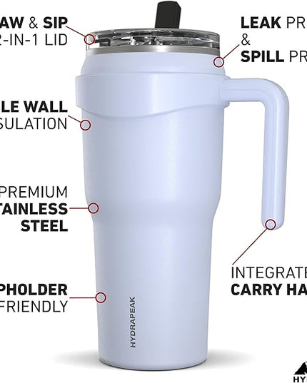 Hydrapeak Roadster 40oz Stainless Steel Tumbler Double Wall Vacuum Insulated Water Bottle With Handle And 2 in 1 Straw Lid (Ice)
