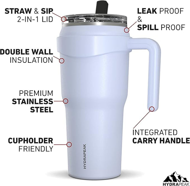 Hydrapeak Roadster 40oz Stainless Steel Tumbler Double Wall Vacuum Insulated Water Bottle With Handle And 2 in 1 Straw Lid (Ice)