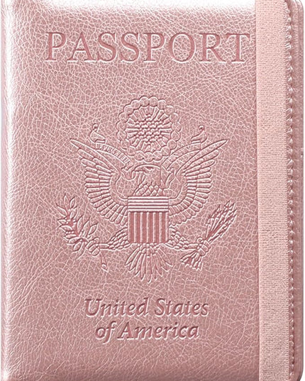 ACdream Passport and Vaccine Card Holder Combo, Cover Case with CDC Vaccination Card Slot, Leather Travel Documents Organizer Protector, with RFID Blocking, for Women and Men, AA-Rose Gold, Compact