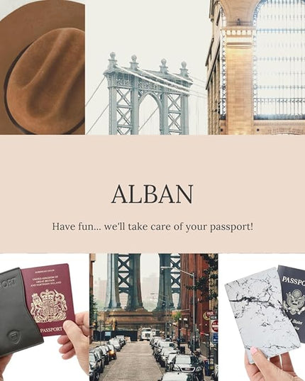 Alban RFID Passport Holder Women Men RFID Blocking Travel Passport Wallet Case Genuine Leather Passport Cover porta pasaporte