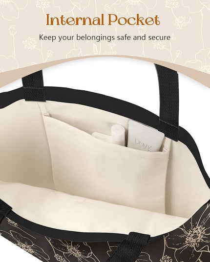 Canvas Tote Bag with Pockets - Aesthetic Reusable Totes for Women Ladies Cute Printed Cloths Canvas Shoulder Bag