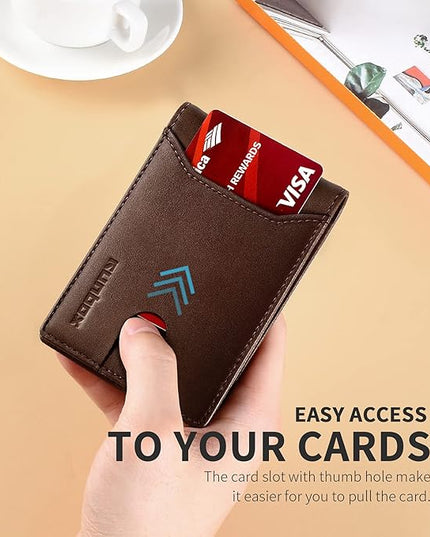 RUNBOX Wallet for Men Slim 11 Credit Card Holder Slots Leather RFID Blocking Small Thin Men's Wallet Bifold Minimalist Front Pocket Large Capacity Gift Box