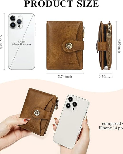 Blucoay Womens Wallet,RFID Blocking Wallet Women,Soft Leather Bifold Small Wallets For Woman Card Holder With Removable ID Window brown