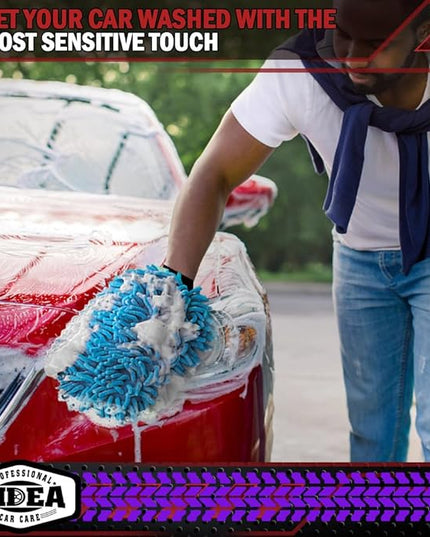 AIDEA Car Wash Mitt Microfiber 2PK, Scratch-Free& Lint-Free, Premium Chenille Microfiber Wash Mitt-Blue Extra Large Size (8''X12'')