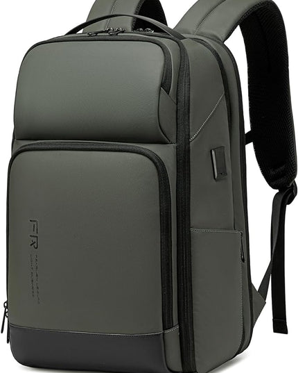 FENRUIEN 17 Inch Travel Backpack Green, Expandable Water Resistant Computer Backpack with USB Port, Laptop Bag for Business/College/Work