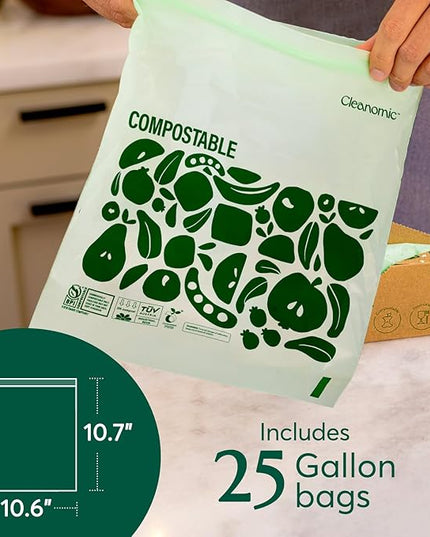 Cleanomic Compostable Zip Sandwich Bags - Leak Resistant, Gallon, Quart, Sandwich, Snack - 125 Count