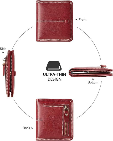 TFKGS Slim Wallet for Women RFID Wallet Women Small Wallets Woman Thin Credit Card Holder RFID Blocking Bifold Compact Pocket Ladies Leather Red Mini Purse