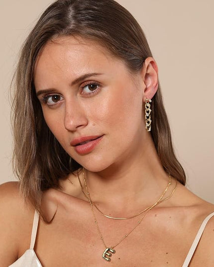 LUCA SMITH Initial Necklaces for Women, Dainty Balloon Bubble Letter, Name Letter Alphabet Pendant Layered Choker Chain Jewelry Gift