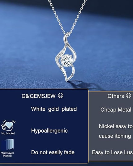 G&GEMSJEW Heart Necklaces for Women, 1-2 Carats Moissanite, 18K White Gold-Plated 925 Sterling Silver Round Brilliant Cut Moissanite Imitation Diamond Necklaces, Jewelry Gifts for Christmas Valentine's Day,Anniversary Present for Wife Women