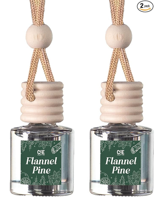 C&E Craft Co Hanging Car Air Freshener Diffuser 2 Pack, Long Lasting Fragrance Oil Car Freshener, Glass Bottle Auto Air Freshener, Made in USA (Flannel Pine)