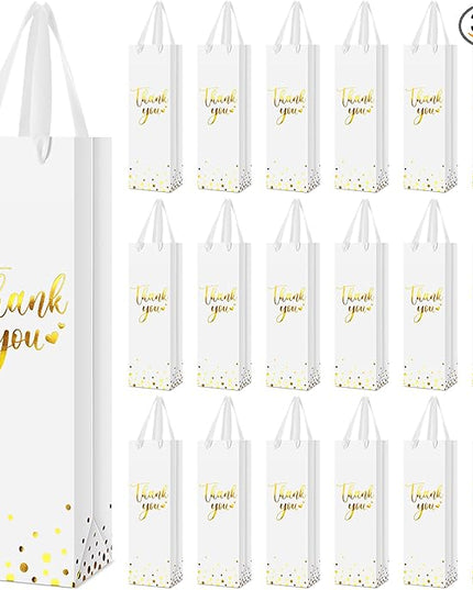 Ctosree 30 Pcs Wine Bottle Gift Bag with Handle 4.3x3.5x13.7 Liquor Paper Bag for Thank You Favor Gold Foil Kraft Whiskey Tote Carrier for Wedding Birthday Bridal Valentine's day Party(White)