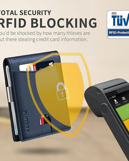 RUNBOX Slim Money Clip Wallets for Men RFID Blocking 11 Card Holder Minimalist Small Leather Bifold Men's Front Pocket Wallet Gift Box